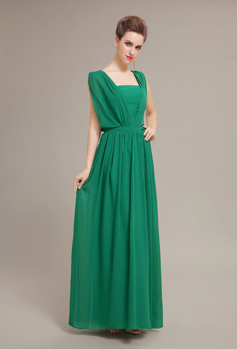 Elegant Emerald Green Chiffon Floor-Length V-Neck Sleeveless Prom Dress