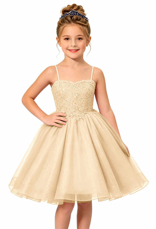 Red Sweetheart Neck Flower Girl Dress, Sequin Lace Appliqués Tulle Kids Pageant Dress with Thin Spaghetti Straps (Copy)