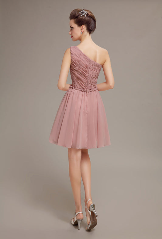 Elegant One-Shoulder Dusty Rose Chiffon homecoming Dresses