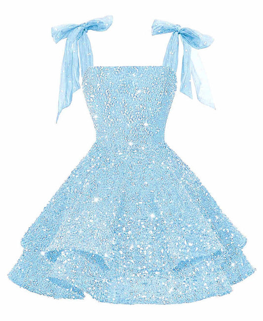 Sparkly Royal Blue Short Homecoming Dress, Sweetheart Lace Sequin Tulle Prom Dress with Bow Straps, 3D Butterfly Cocktail Party Dress