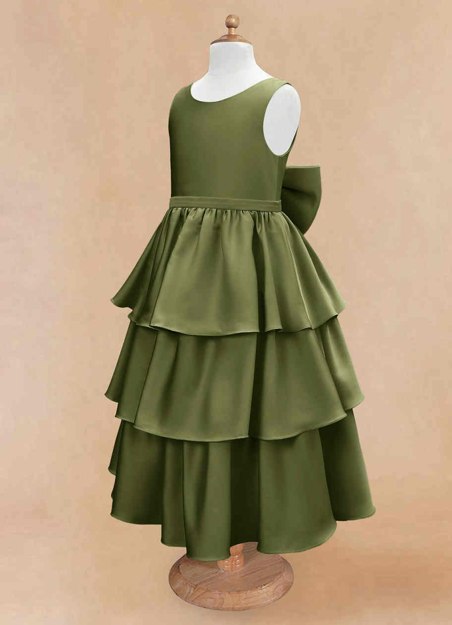 A large A-line silhouette with a three-layer cake skirt featuring tiered layers