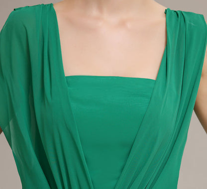Elegant Emerald Green Chiffon Floor-Length V-Neck Sleeveless Prom Dress