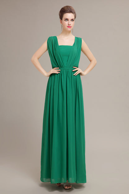 Elegant Emerald Green Chiffon Floor-Length V-Neck Sleeveless Prom Dress