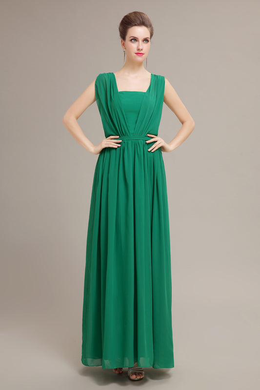 Elegant Emerald Green Chiffon Floor-Length V-Neck Sleeveless Prom Dress