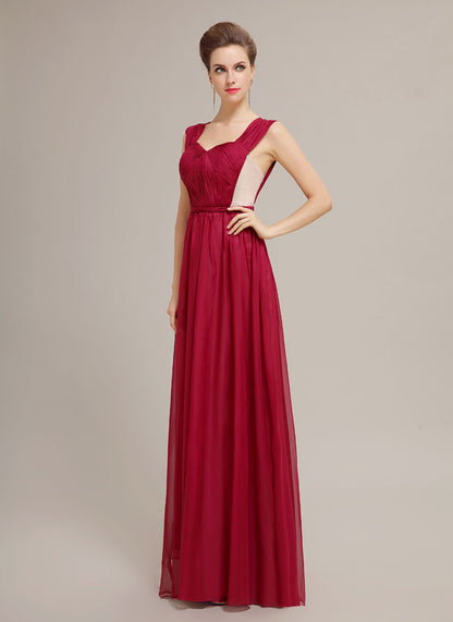 Elegant Burgundy Chiffon Floor-Length Sweetheart Neckline Prom Dresses