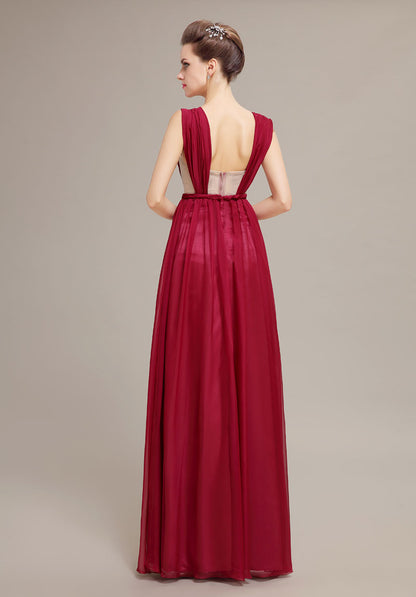 Elegant Burgundy Chiffon Floor-Length Sweetheart Neckline Prom Dresses