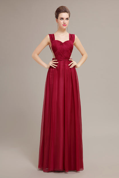Elegant Burgundy Chiffon Floor-Length Sweetheart Neckline Prom Dresses