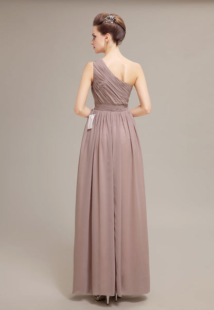 Elegant One-Shoulder Taupe Chiffon Floor-Length Prom Dresses