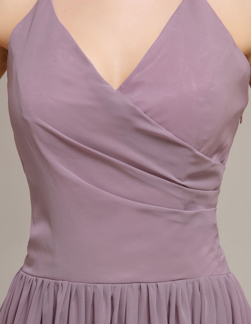 Elegant Mauve Halter Neck Chiffon Sleeveless Backless Floor-Length Bridesmaid Dresses