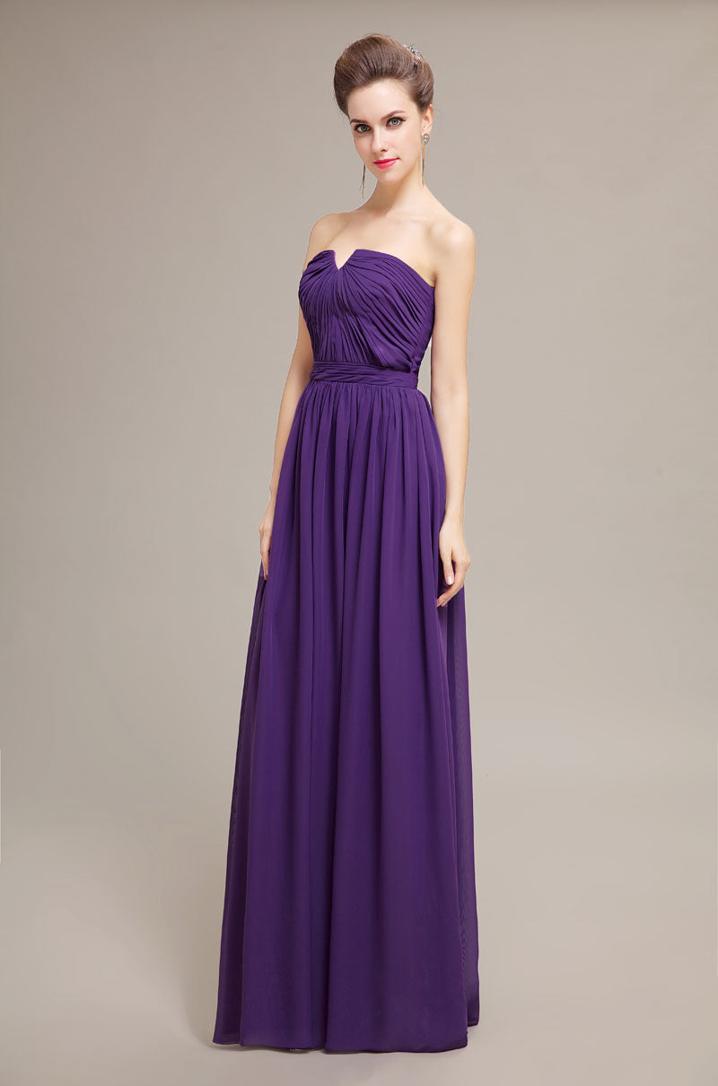 Chiffon Royal Purple Floor-Length Strapless Bridemaid Dresses