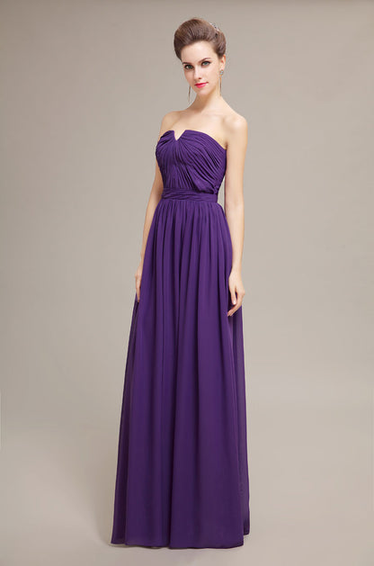 Chiffon Royal Purple Floor-Length Strapless Bridemaid Dresses