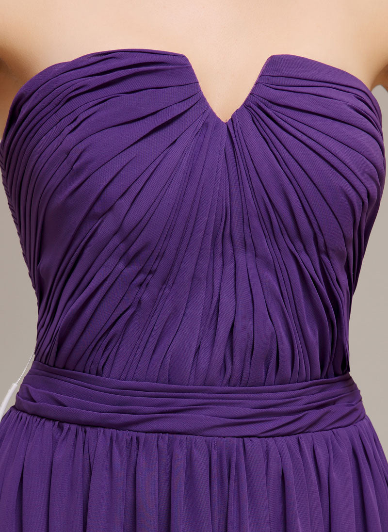 Chiffon Royal Purple Floor-Length Strapless Bridemaid Dresses