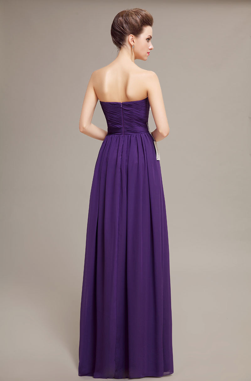 Chiffon Royal Purple Floor-Length Strapless Bridemaid Dresses