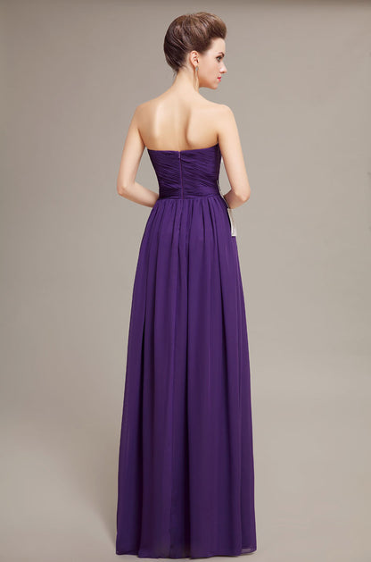 Chiffon Royal Purple Floor-Length Strapless Bridemaid Dresses
