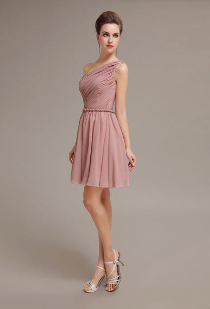 Elegant One-Shoulder Dusty Rose Chiffon homecoming Dresses