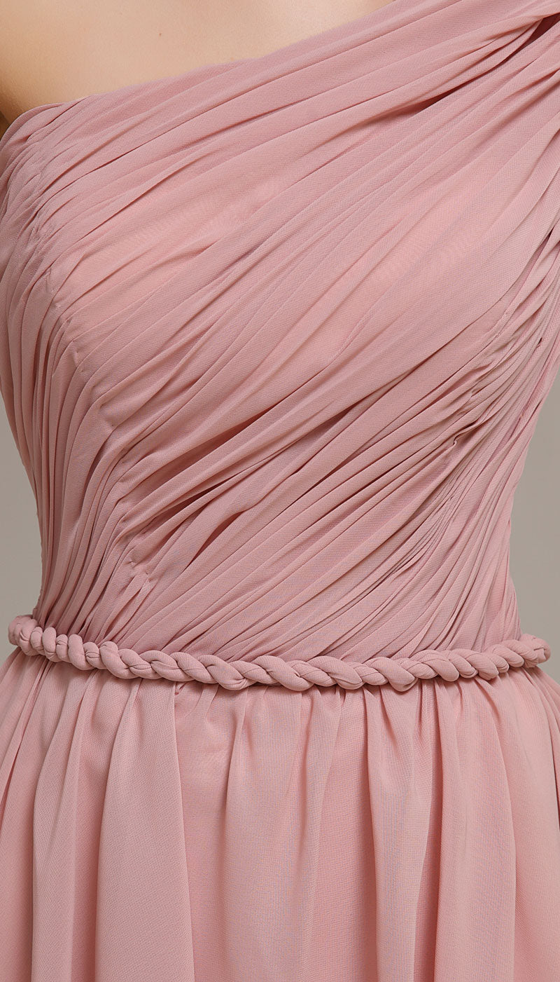 Elegant One-Shoulder Dusty Rose Chiffon homecoming Dresses