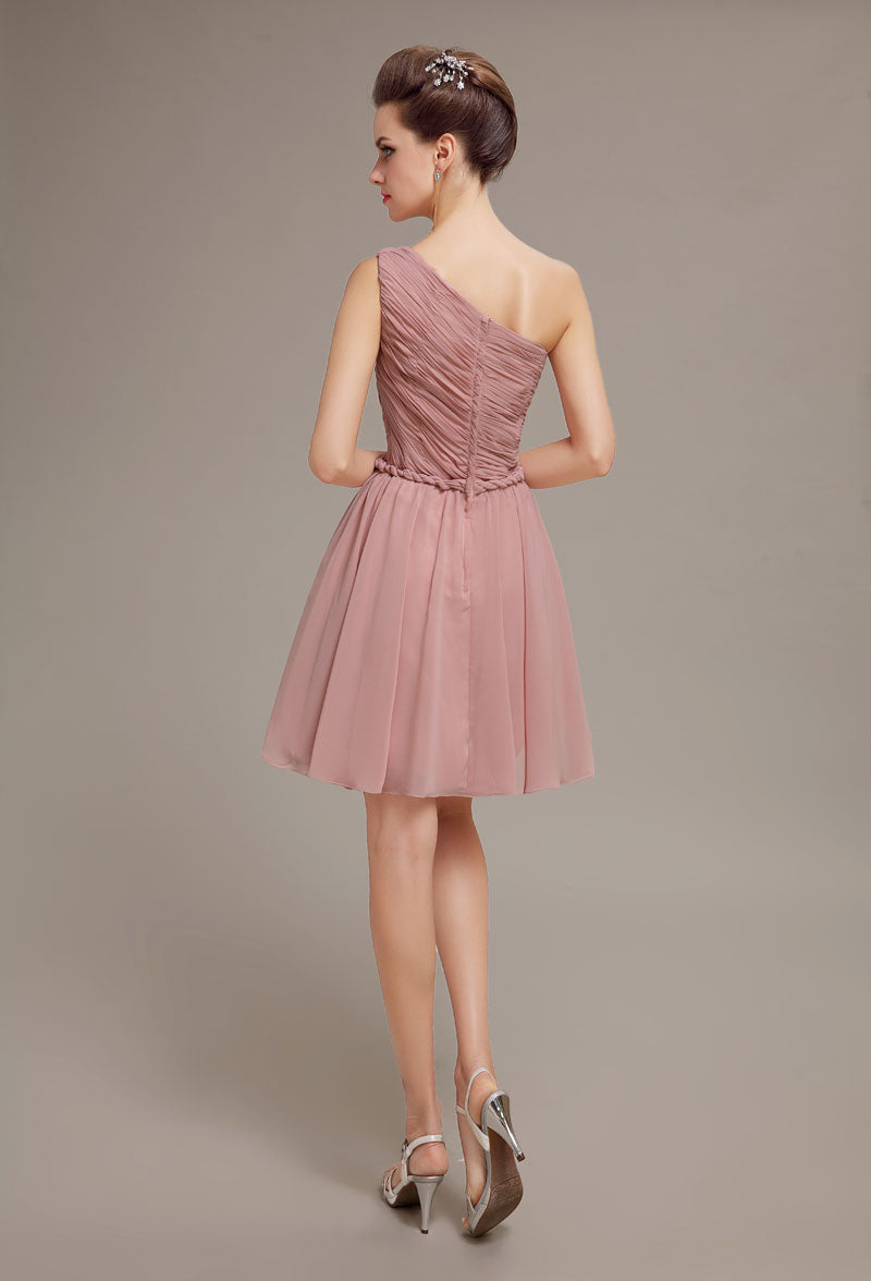 Elegant One-Shoulder Dusty Rose Chiffon homecoming Dresses