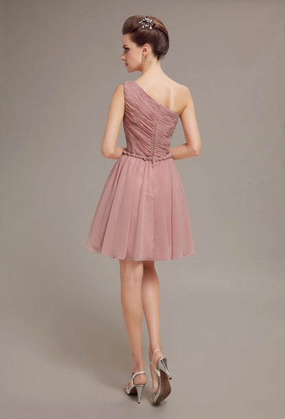 Elegant One-Shoulder Dusty Rose Chiffon homecoming Dresses