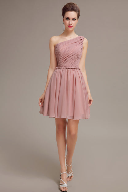Elegant One-Shoulder Dusty Rose Chiffon homecoming Dresses