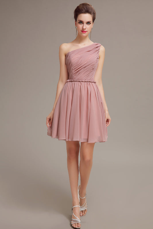 Elegant One-Shoulder Dusty Rose Chiffon homecoming Dresses
