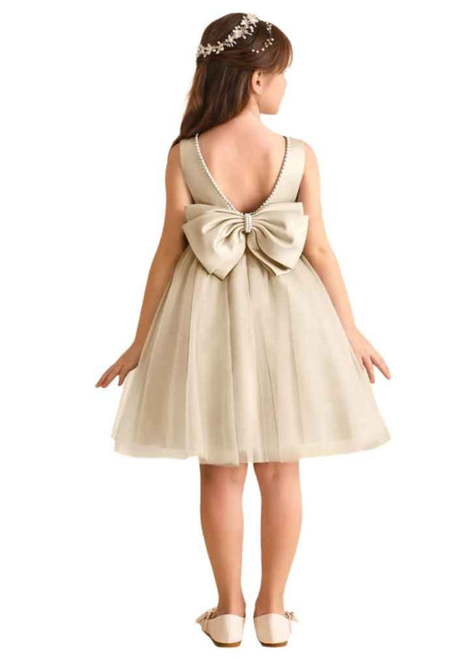 Sage Green Spaghetti Strap Flower Girl Dress, Heavy Satin Bubble Midi Skirt with Big Bow Back, Kids Formal Wedding Party Gown