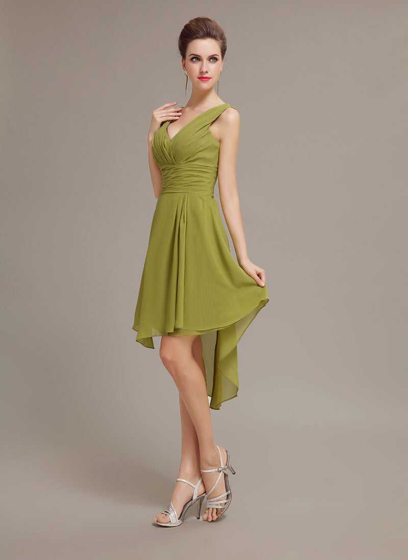 Elegant Sage Green High-Low Chiffon Prom Dresses