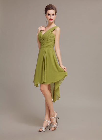 Elegant Sage Green High-Low Chiffon Prom Dresses