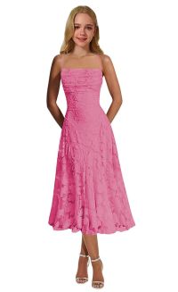 Spaghetti straps lace flower girl dress with square neckline. Ruched bodice, A-line midi lace