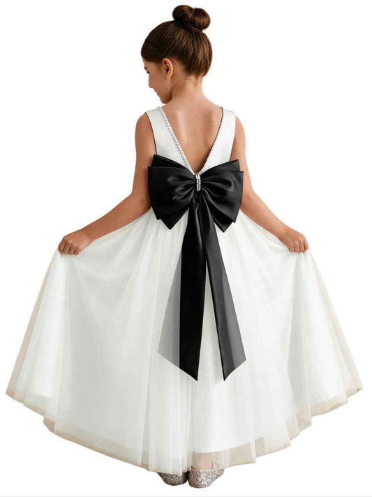 Azazie Cookie Tulle Flower Girl Dress（Ivory/Black）