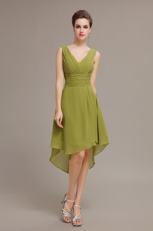 Elegant Sage Green High-Low Chiffon Prom Dresses