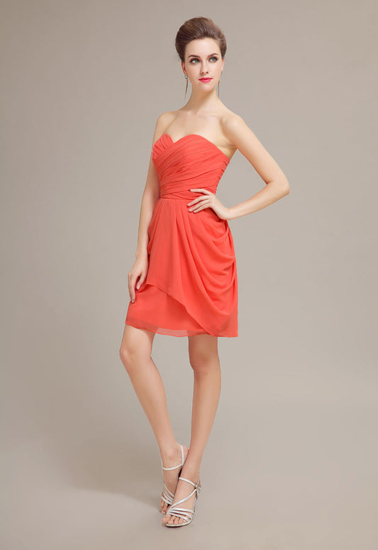 Coral Orange Strapless Chiffon Short Sweetheart Homecoming Dresses