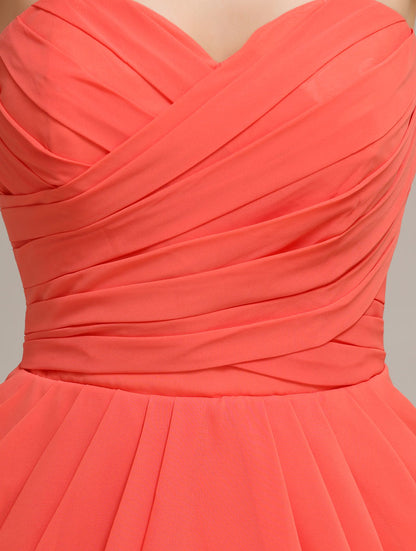 Coral Orange Strapless Chiffon Short Sweetheart Homecoming Dresses
