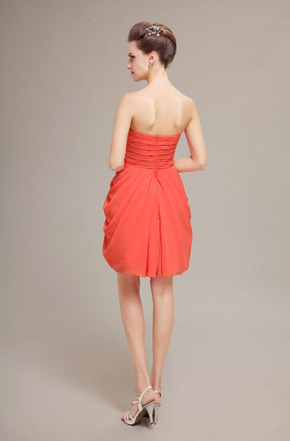 Coral Orange Strapless Chiffon Short Sweetheart Homecoming Dresses