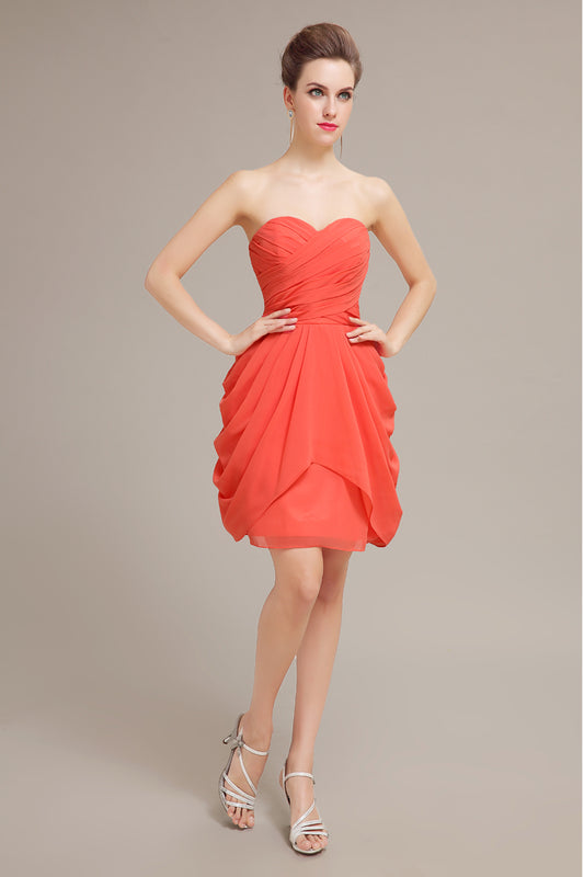 Coral Orange Strapless Chiffon Short Sweetheart Homecoming Dresses