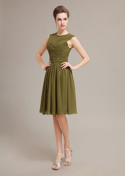 Olive Green Sleeveless A-Line Chiffon Homecoming Dresses with Pleated Bodice