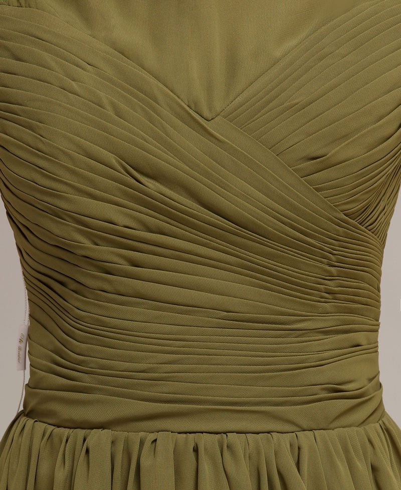 Olive Green Sleeveless A-Line Chiffon Homecoming Dresses with Pleated Bodice