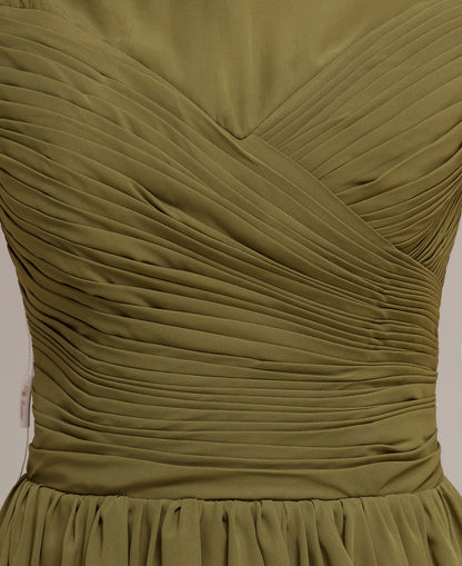 Olive Green Sleeveless A-Line Chiffon Homecoming Dresses with Pleated Bodice