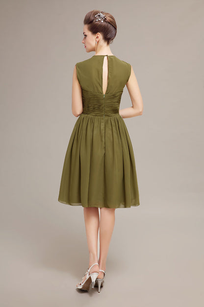 Olive Green Sleeveless A-Line Chiffon Homecoming Dresses with Pleated Bodice