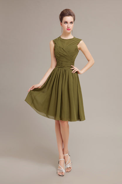 Olive Green Sleeveless A-Line Chiffon Homecoming Dresses with Pleated Bodice