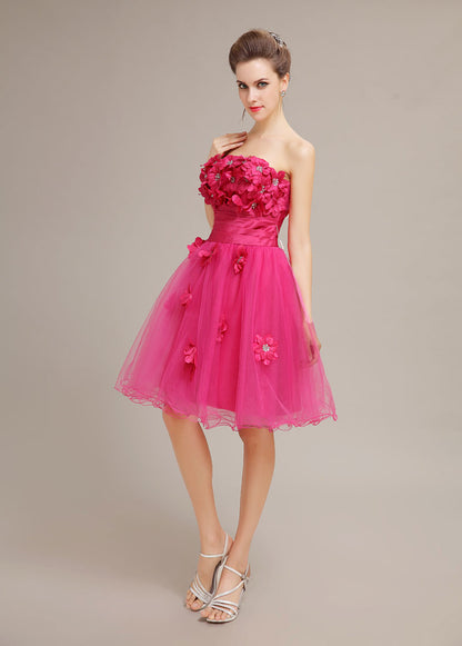 3D Flower Hot Pink A-Line Tulle Homecoming Dresses