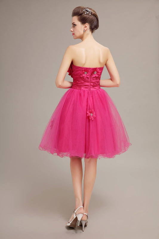 3D Flower Hot Pink A-Line Tulle Homecoming Dresses