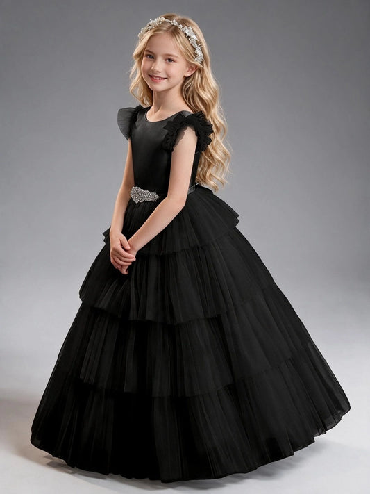 Black Long A-line Tulle Flower Girl Dresses (Copy)