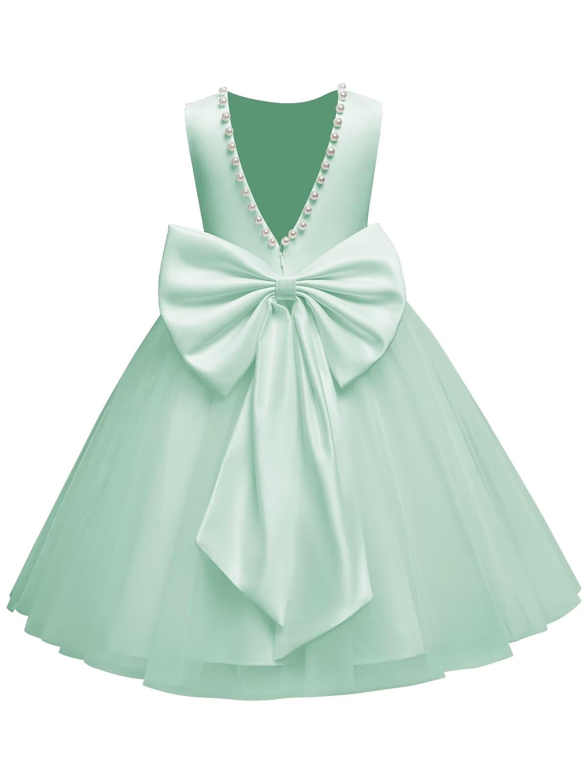 The bodice is crafted from fine matte satin, and the skirt is made of multiple layers of soft tulle. It features great draping, light and full without being bulky.