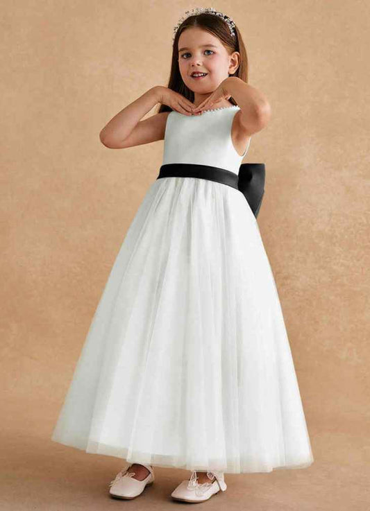 Azazie Cookie Tulle Flower Girl Dress（Ivory/Black）